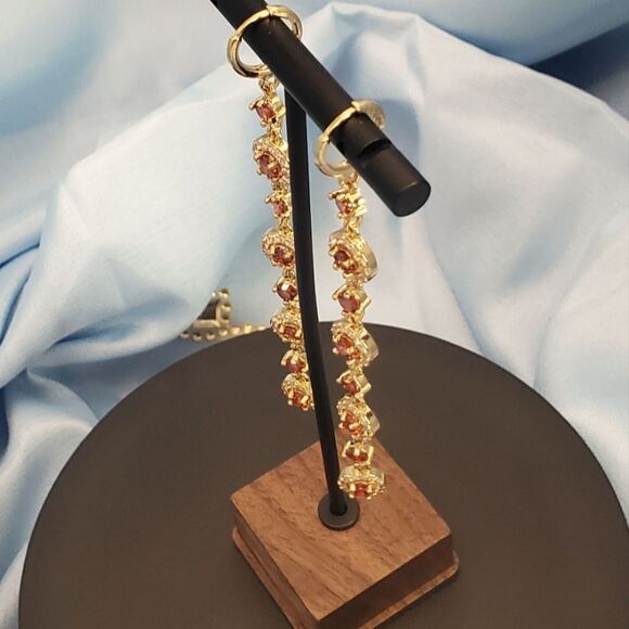 Natural Red Mystic Topaz 18K Gold Long Dangle Earrings - Picture 7 of 9